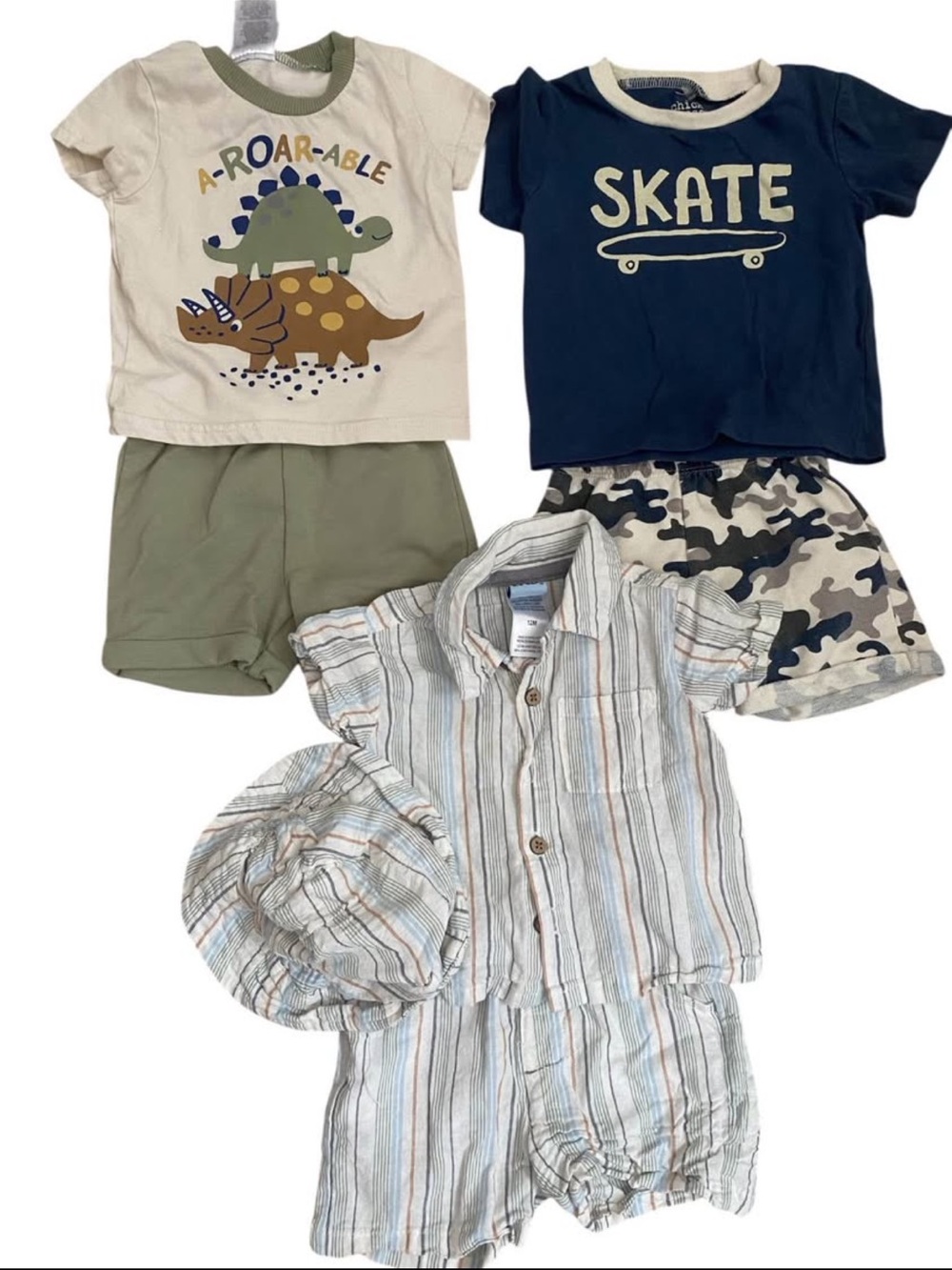 Toddler Dino & Skate Short Sets with Striped Outfit and Bucket Hat